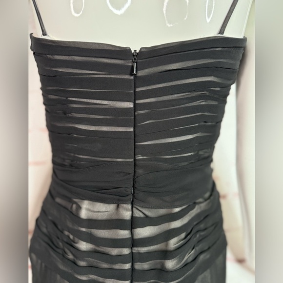 BELSOIE 4 Black Chiffon Sheer Panels Overlay Midi Evening Cocktail Dress Size 4 - Picture 6 of 15